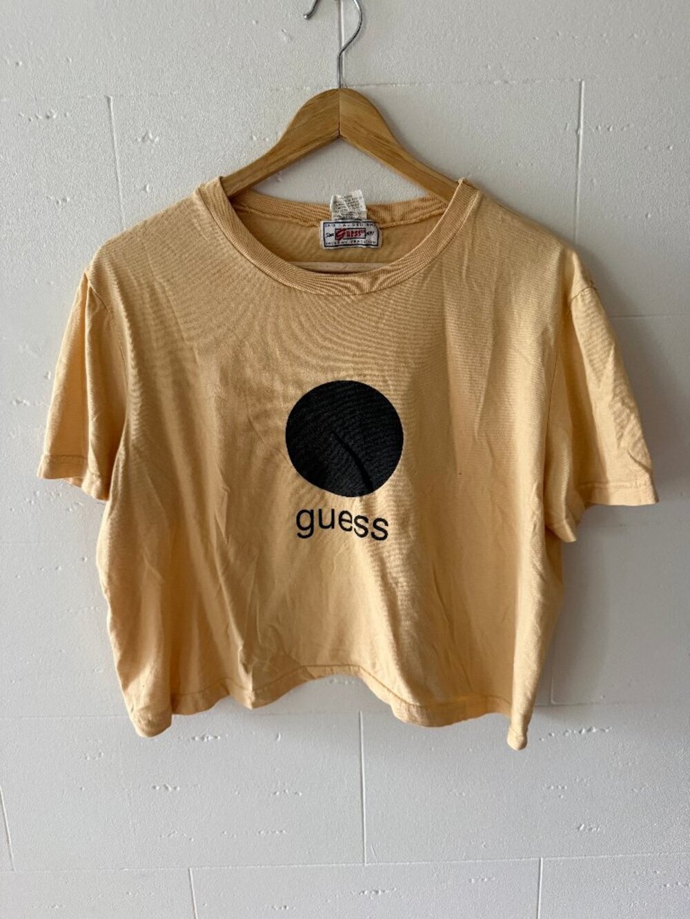 Guess | Vintage Yellow 90s Grunge Graphic Cropped T-Shirt | Medium